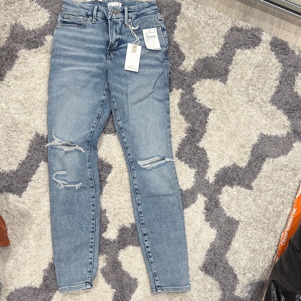 Good American Light Blue Distressed Skinny Jeans